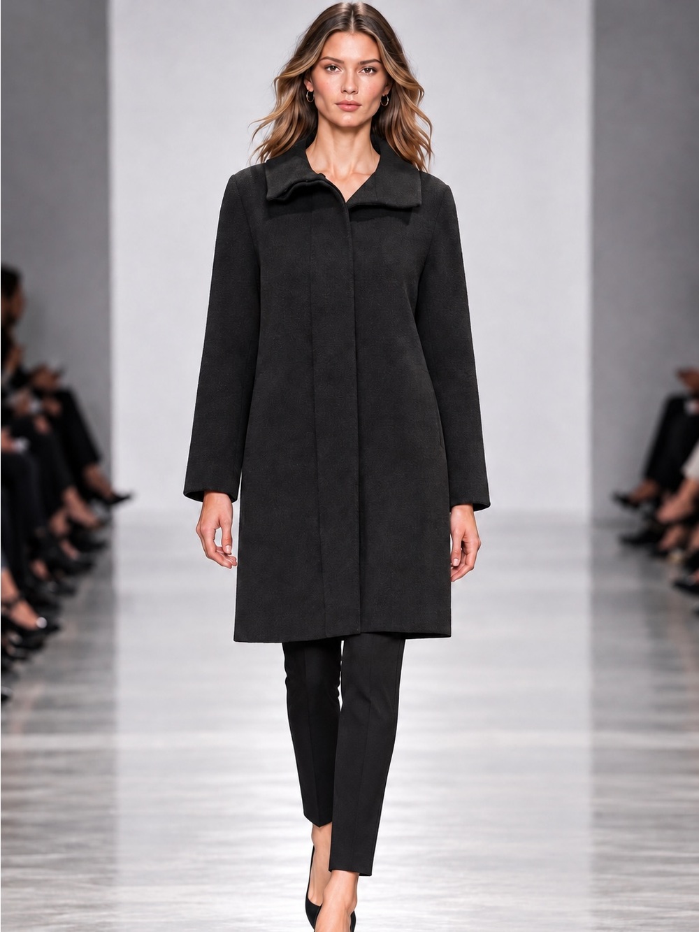 Akris Sleek Black Wool Pea Coat